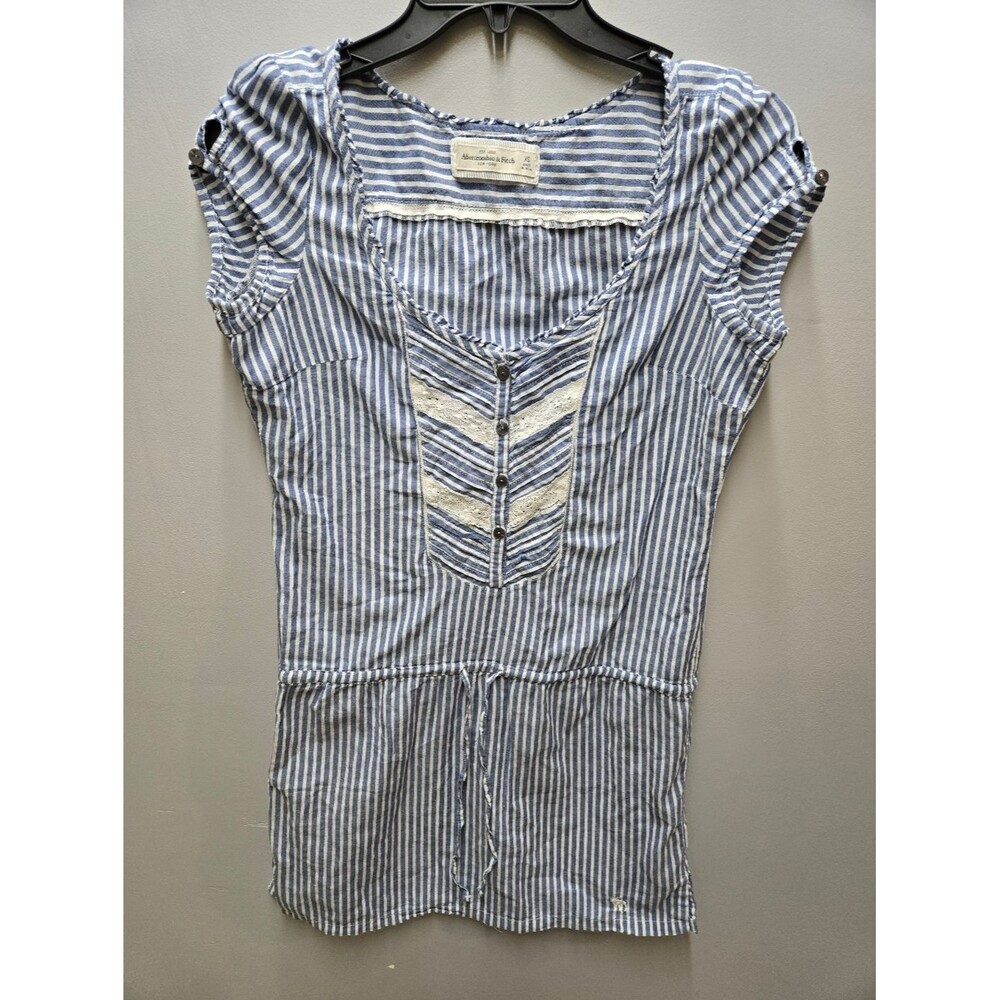 Abercrombie & Fitch Pinstripe Drop Waist Mini Dress Womens XS Teens Blue White